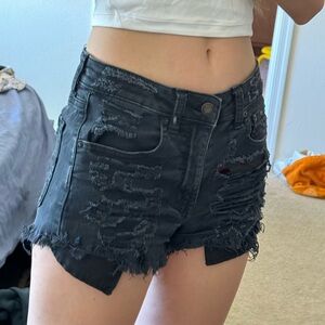 American eagle festival high rise black distressed shorts